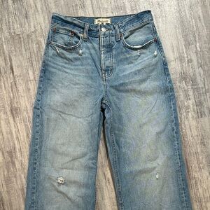 Madewell Low Slung Baggy Light Blue Distressed Straight Leg Jeans